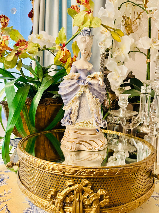 Whimsically Romantic Cordey Marie Antoinette–Inspired Rococo Lady Statuette | 11” | Lighter Blue and White