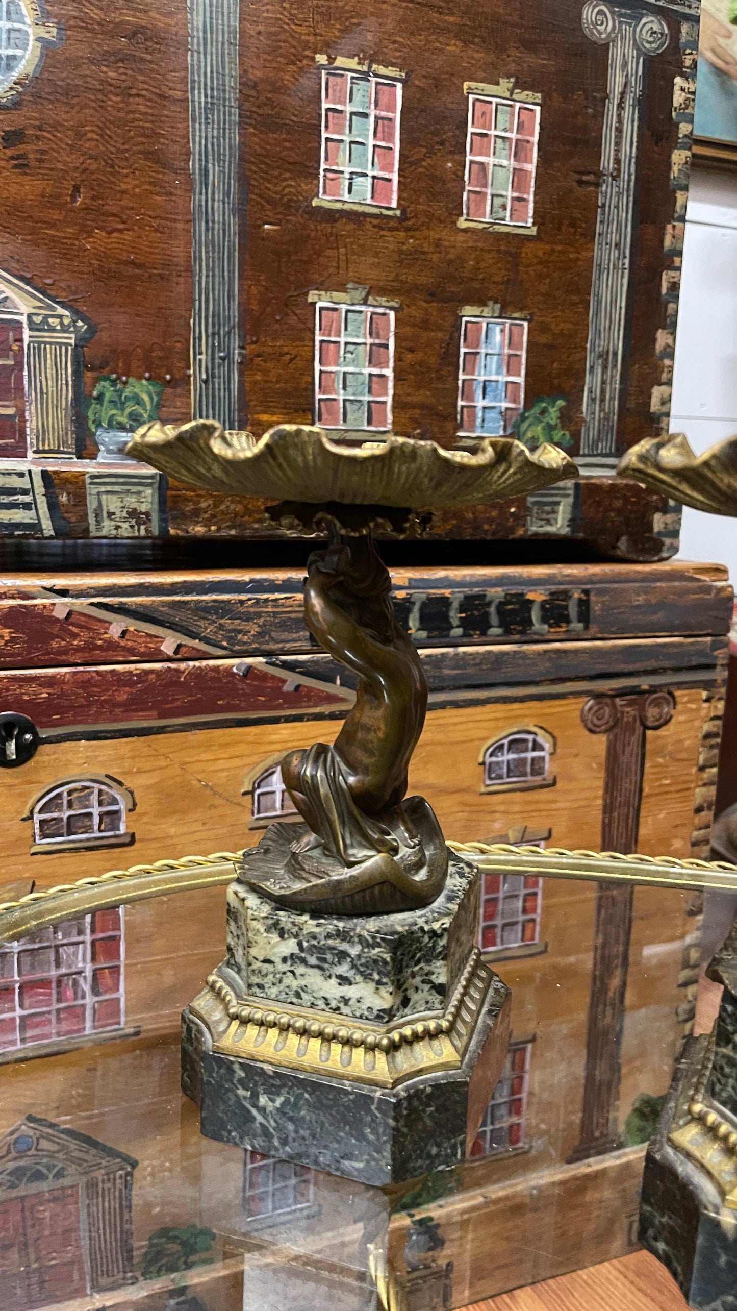 Antique Bronze & Marble Putti Tazzas — Pair, Estate Sourced Heirloom Decor