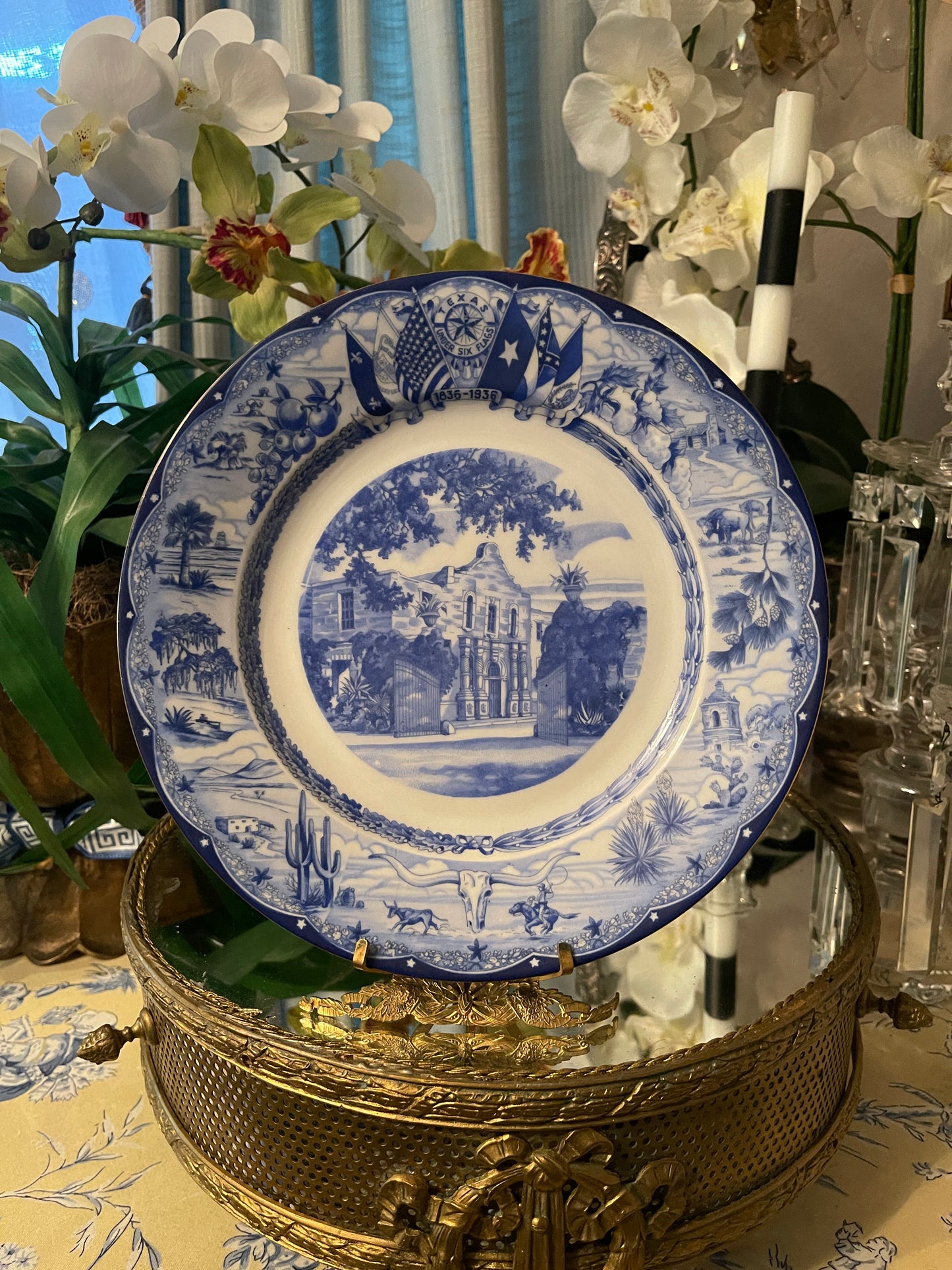 Rare Complete Set of Twelve (12) 1936 Texas Centennial Blue & White Porcelain Plates by Moritz Zdekauer – Museum-Quality Collection