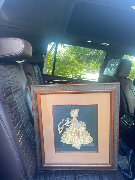Vintage Framed Ribbon Art – Elegant Souther Belle- Professionally Framed