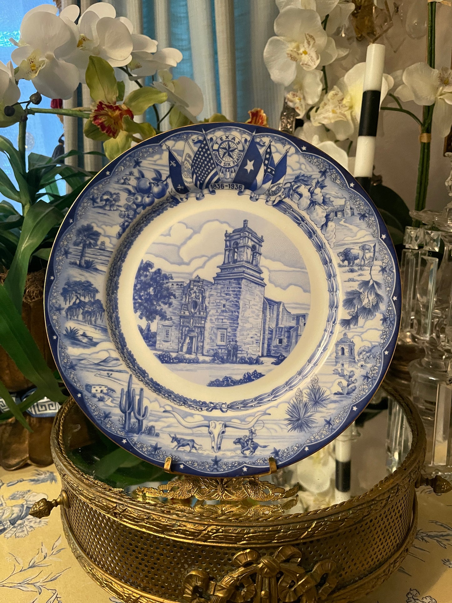 Rare Complete Set of Twelve (12) 1936 Texas Centennial Blue & White Porcelain Plates by Moritz Zdekauer – Museum-Quality Collection