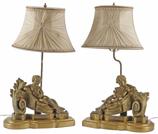 19th-Century Louis XV Style Bronze Doré Chenet Table Lamps | Pair