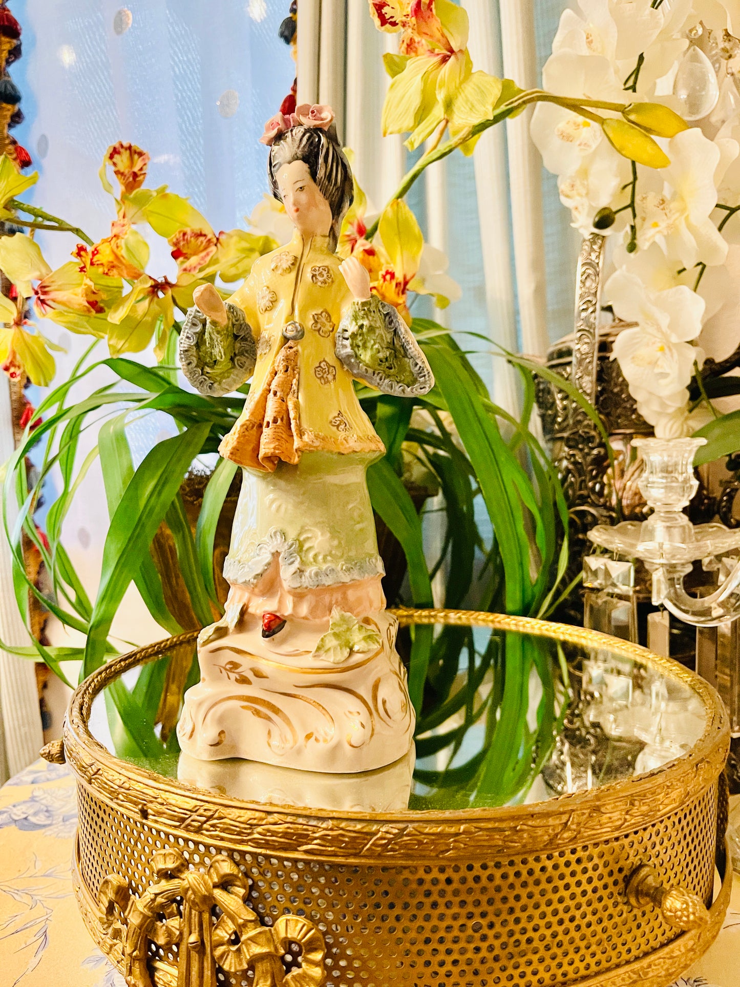 Vintage Cordey Chinoiserie Porcelain Statuette | Whimsical Mid-Century Cordey Porcelain | Hand-Painted |