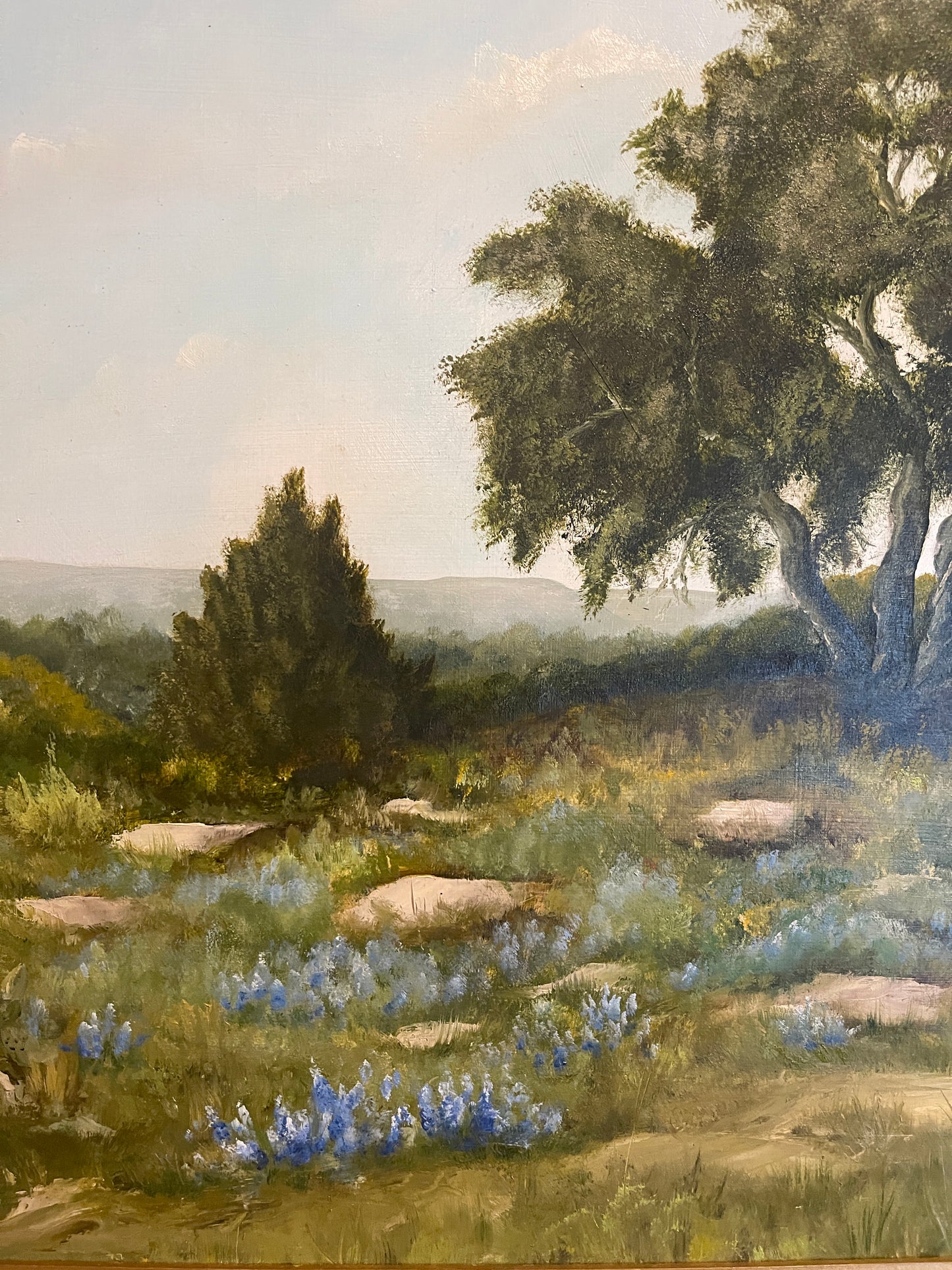 Texas Bluebonnet Painting, Framed French Blue and Gold, Texas Hill Country Painting by Anita Betke (1935-2006)