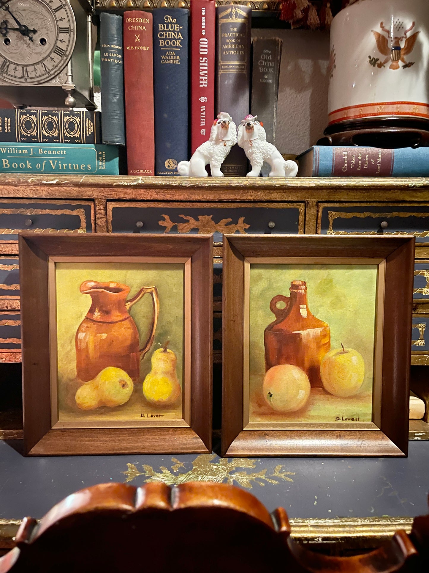 Vintage Apple and Earthenware Jug Still Life Painting on Canvas, Signed
