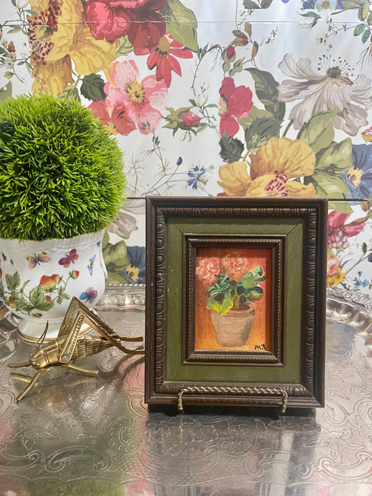 Vintage Painting of Geraniums, Framed