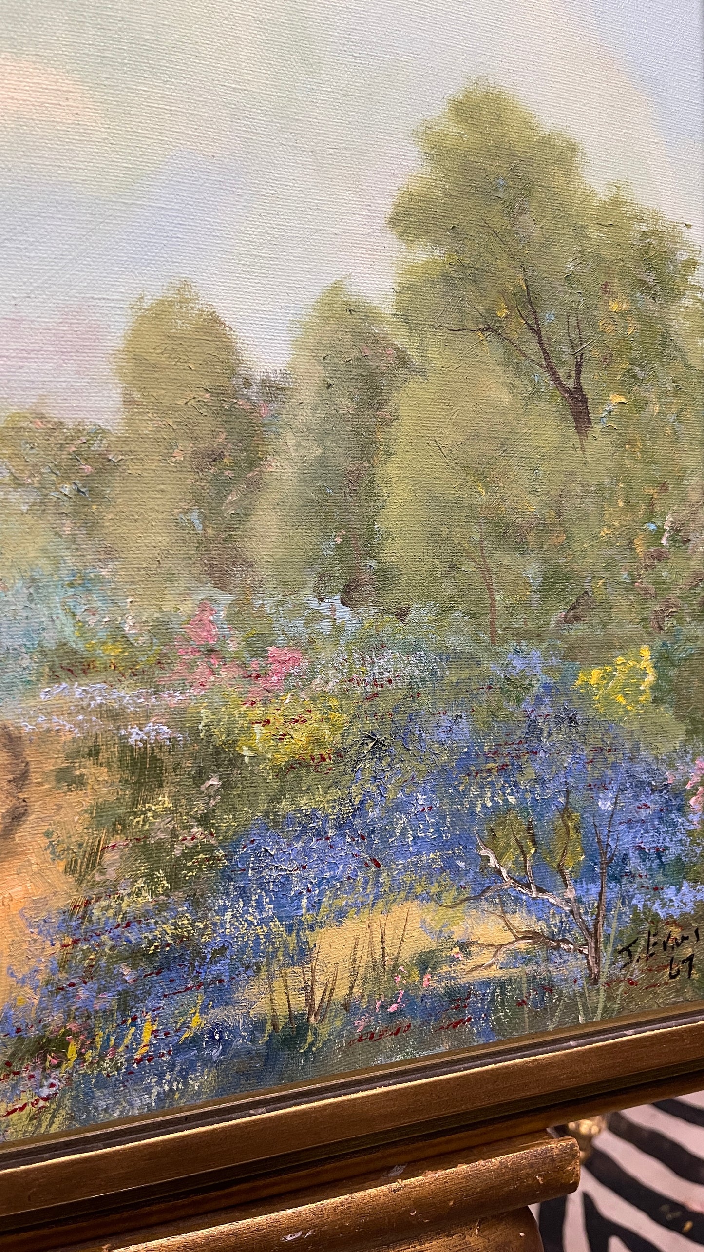 Vintage 1967 Texas Hill Country Bluebonnet & Wildflower Oil Painting