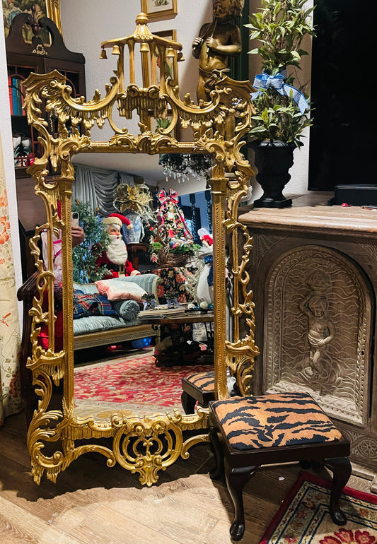 Vintage Chinese Chippendale Pagoda Mirror, Hollywood Regency • Palm Beach • Grandmillennial Style