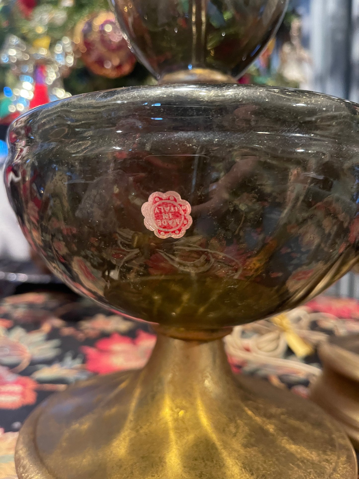 Large Midcentury Empoli Art Glass Lamps · Made in Italy · Smoky Quartz / Smoky Topaz Glass · Gold Leaf Bases & Finials