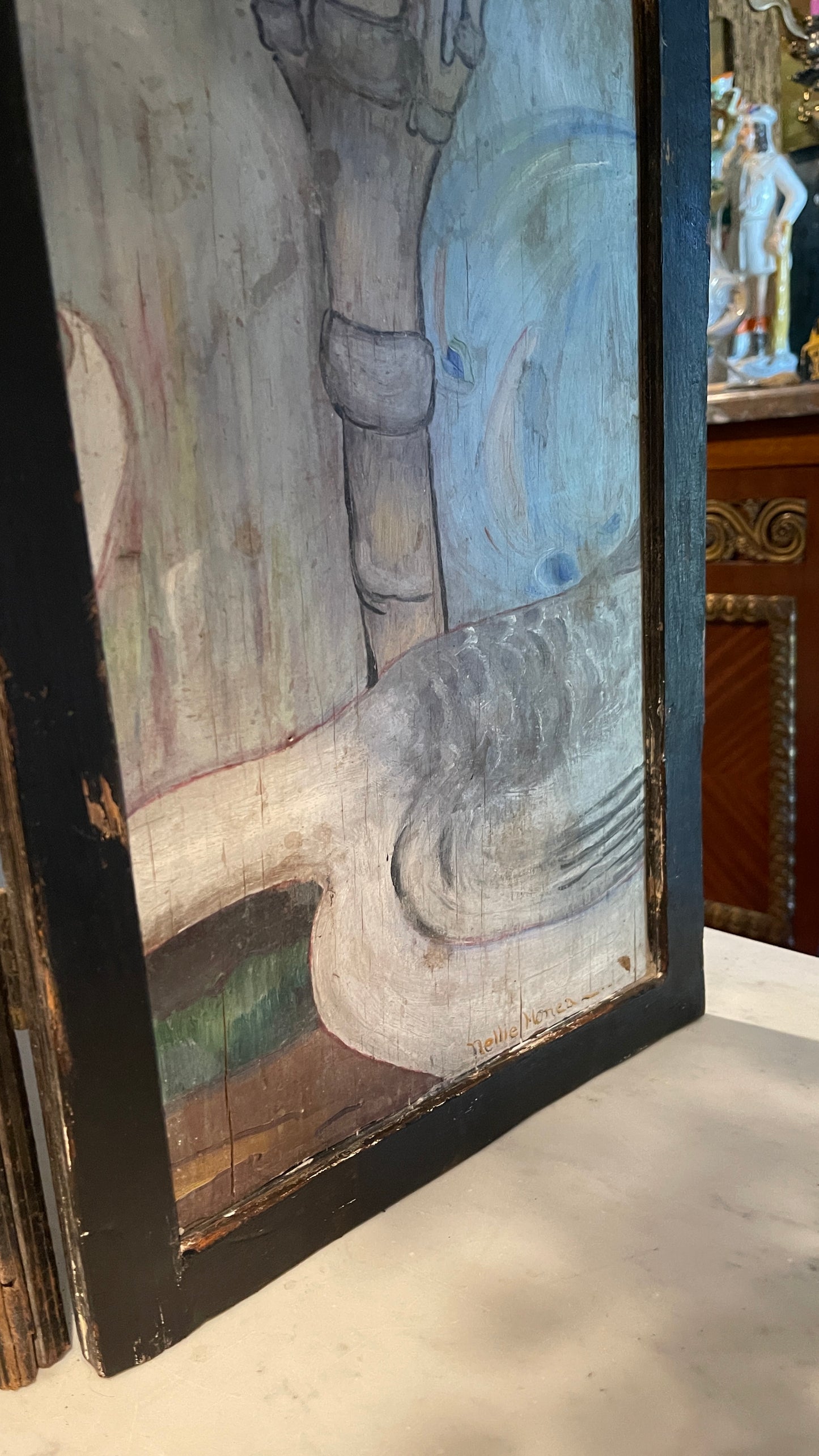 Early 20th Century Hand-Painted Storybook Fireplace Screen with Girl & Geese