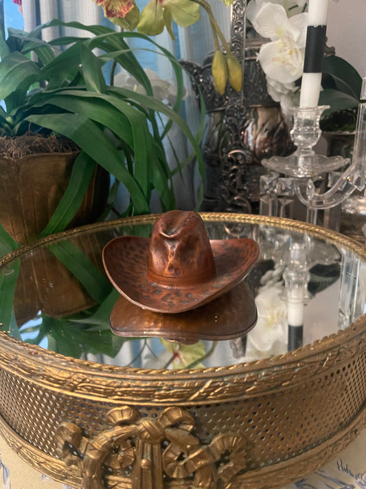 Vintage Hammered Copper Cowboy Hat, Round Top Favorite