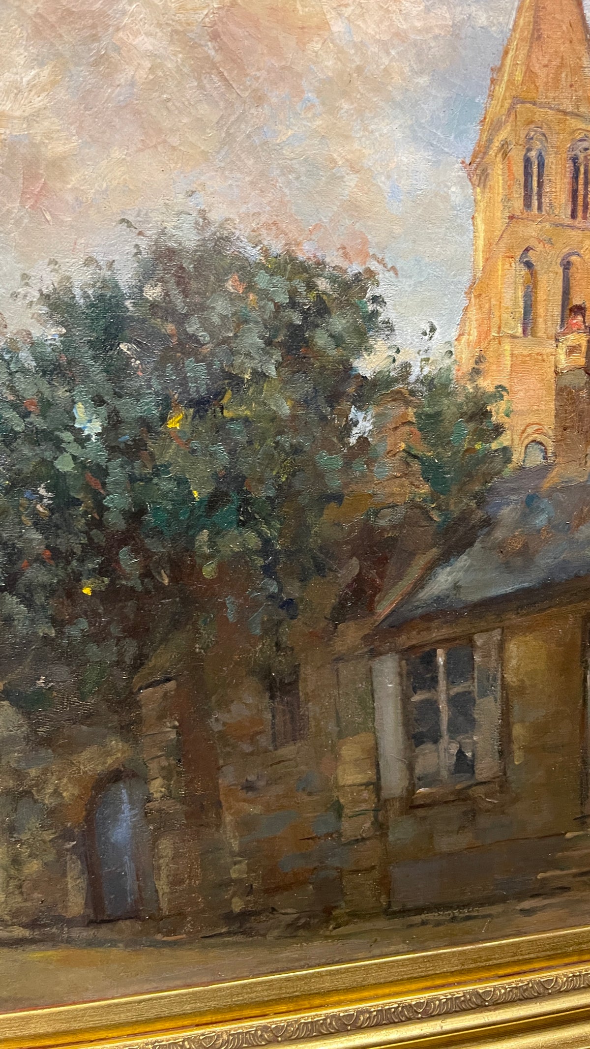European Church Landscape Oil Painting, Gregor von Bochmann Artist Signed, 19th Century