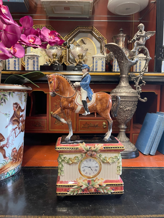 Fitz and Floyd Equestrian Clock Sculpture – Dressage Horse and Rider Figurine