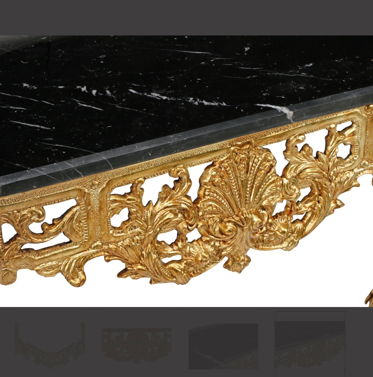 Antique Rococo Bronze Doré Console Table & Mirror with Marble Top