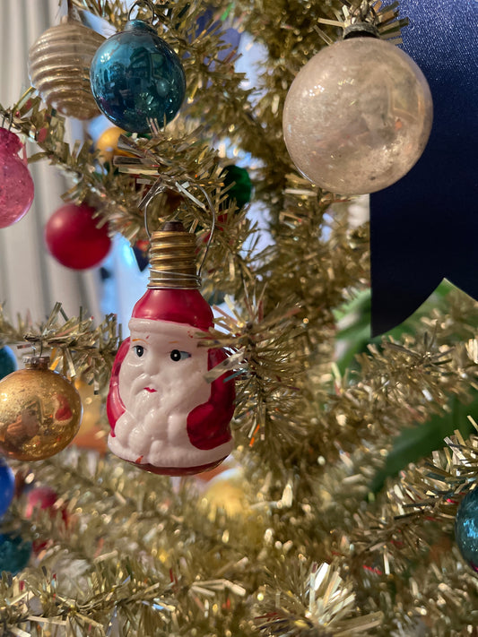 Blue Eyed Santa Claus Figural Milk Glass Bulb