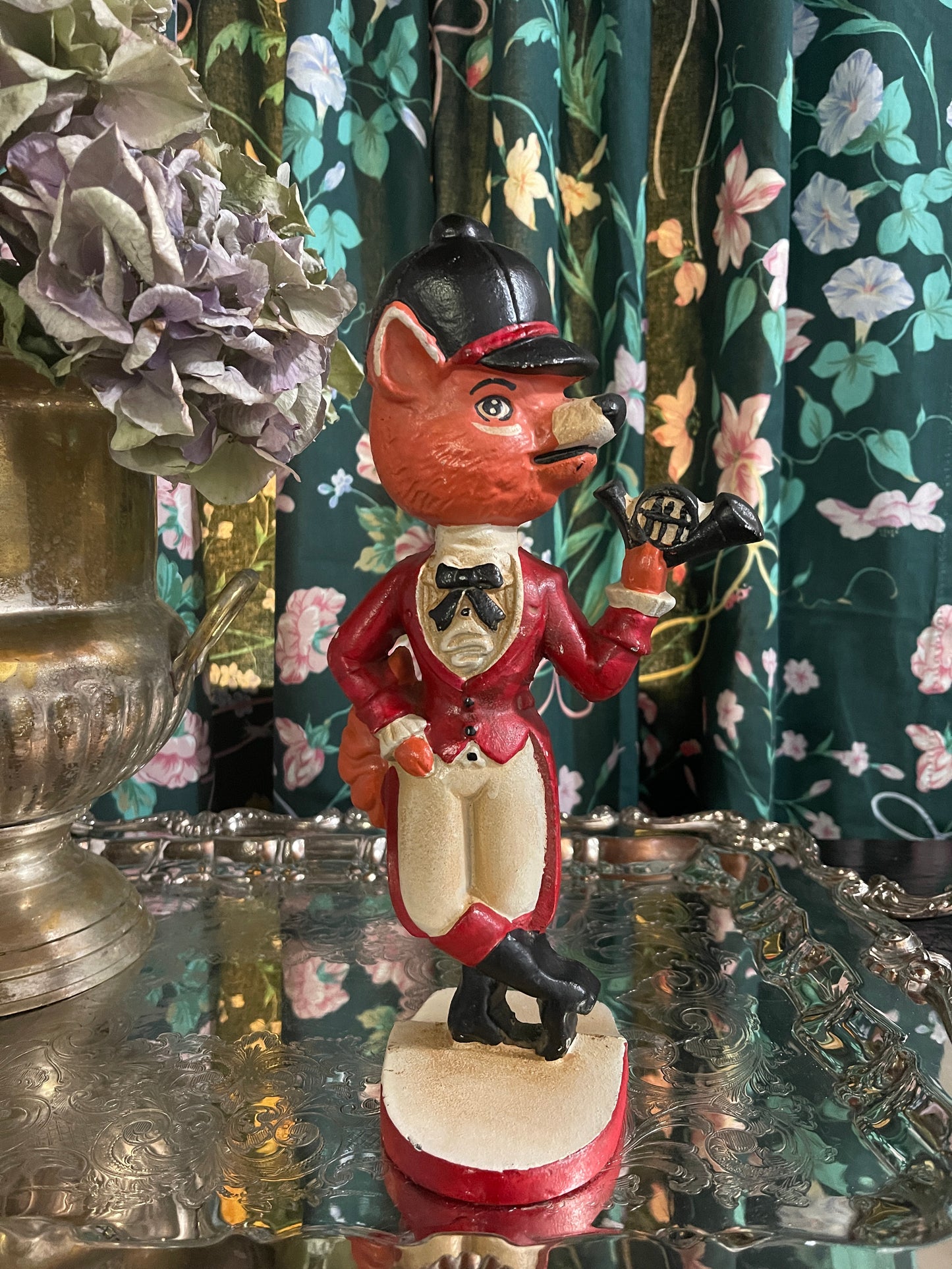 Tally Ho! Fox Door Stop, Cast Metal, Hand Painted, Vintage