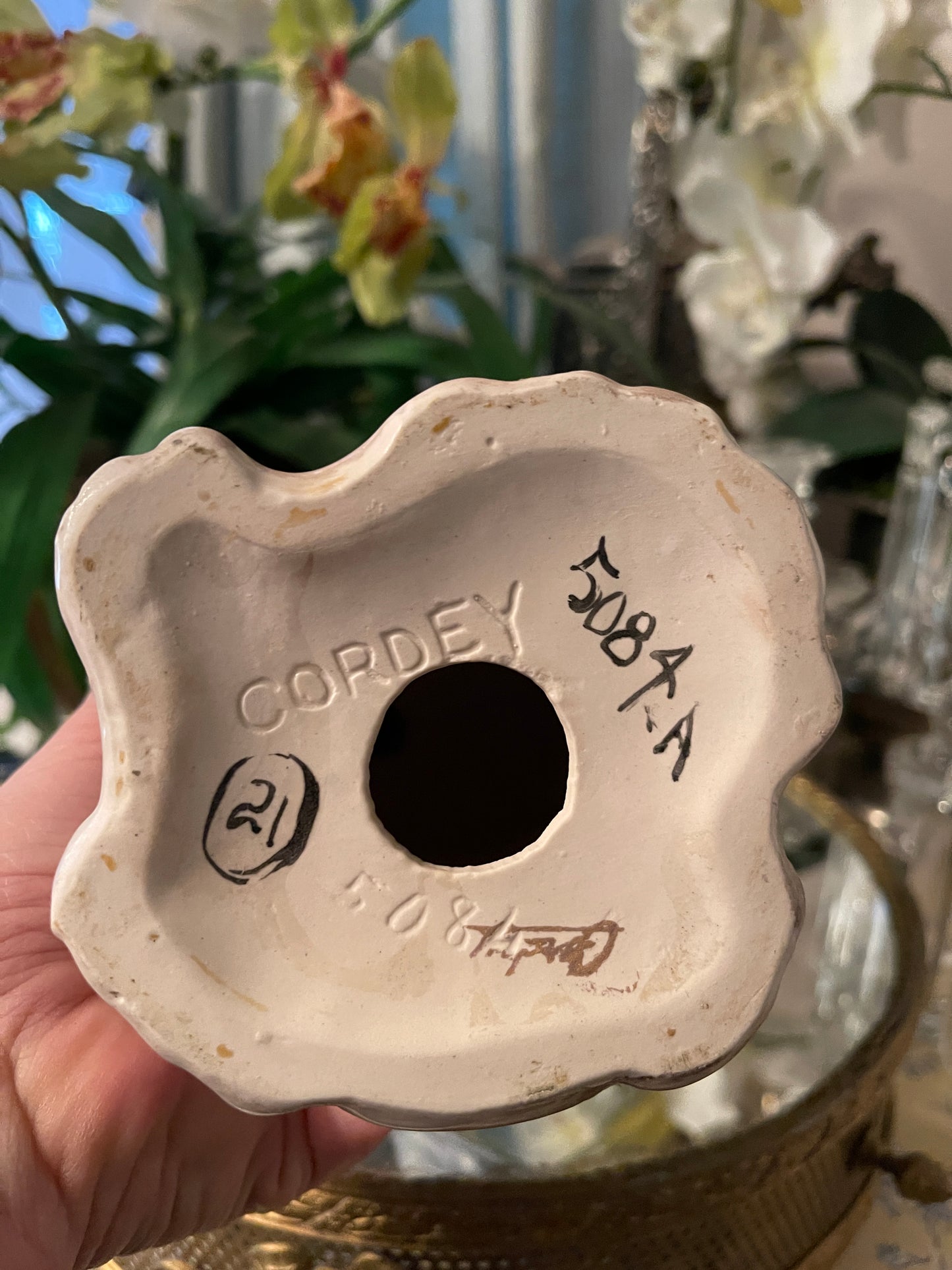 Whimsically Romantic Vintage Cordey Marie Antoinette–Inspired Rococo Lady Statuette | 11” | Blue and White with Light Blue Bows