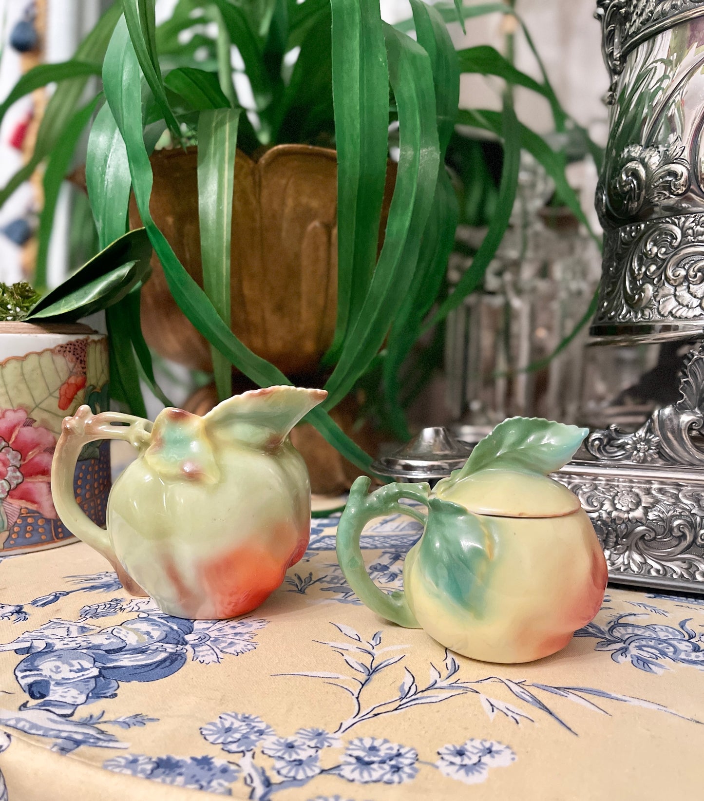 Royal Bayreuth Apple Creamer and Lidded Sugar Dish Set, Antique