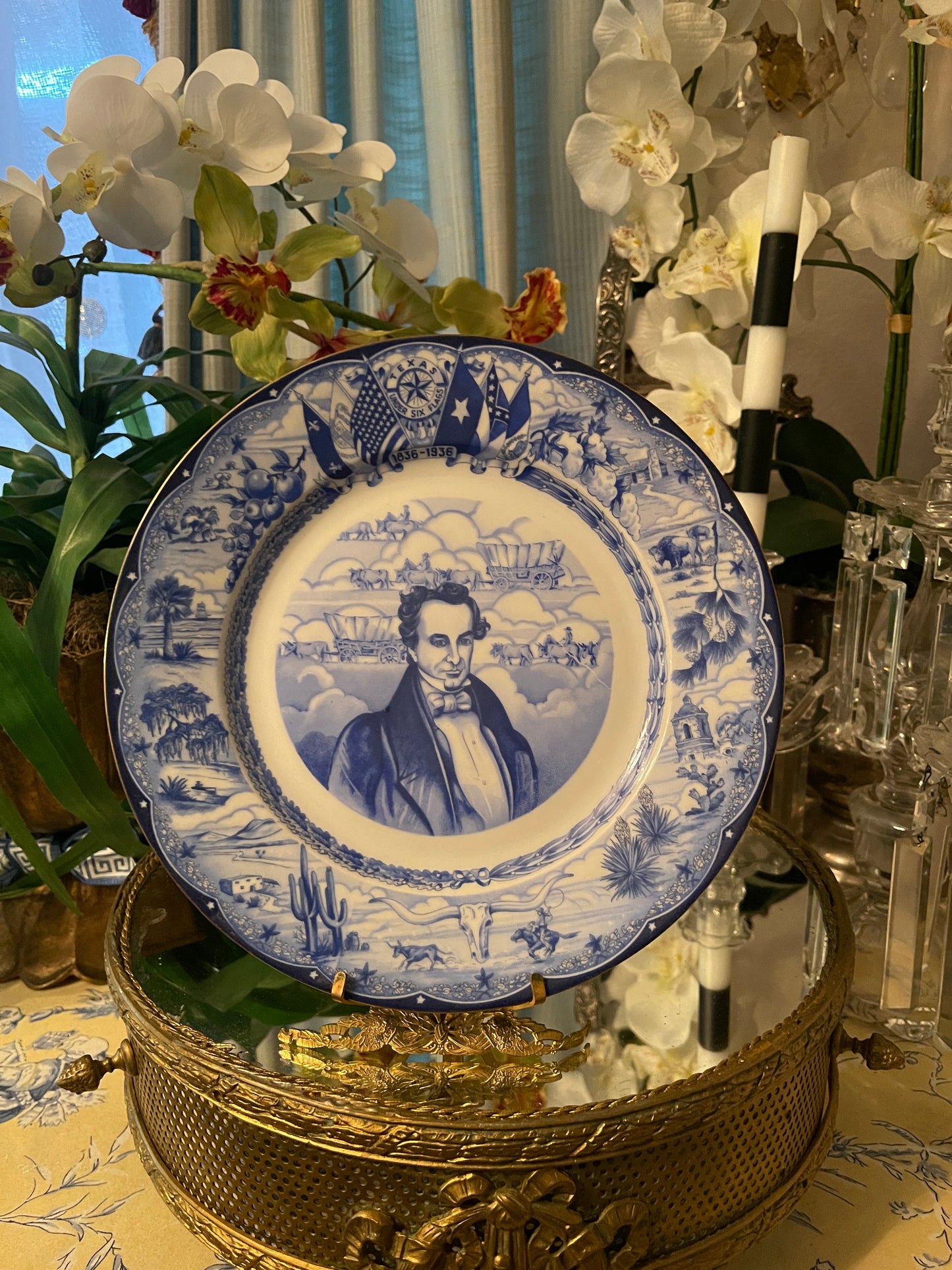 Rare Complete Set of Twelve (12) 1936 Texas Centennial Blue & White Porcelain Plates by Moritz Zdekauer – Museum-Quality Collection