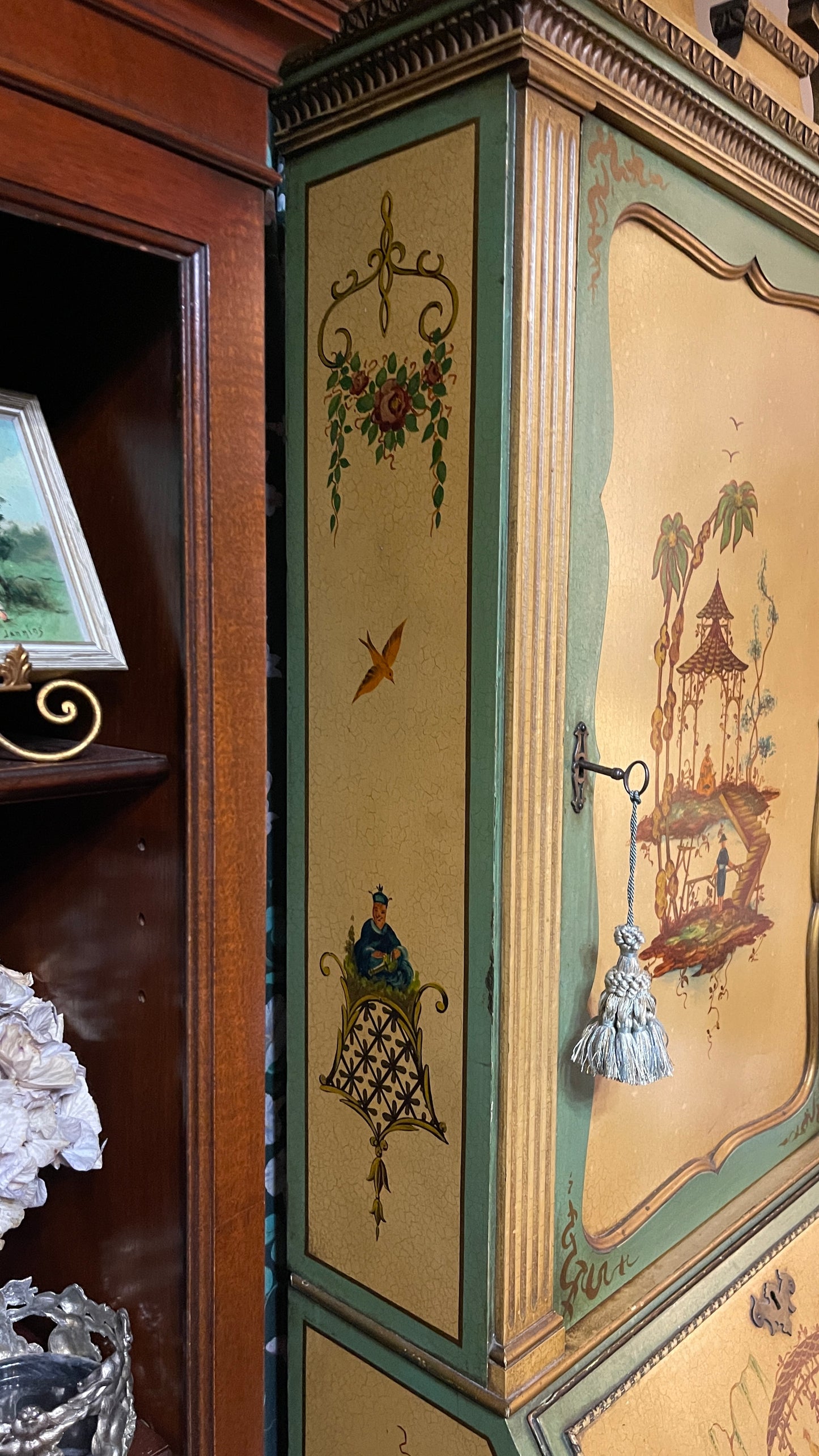 Vintage Hand-Painted Chinoiserie Secretary Desk