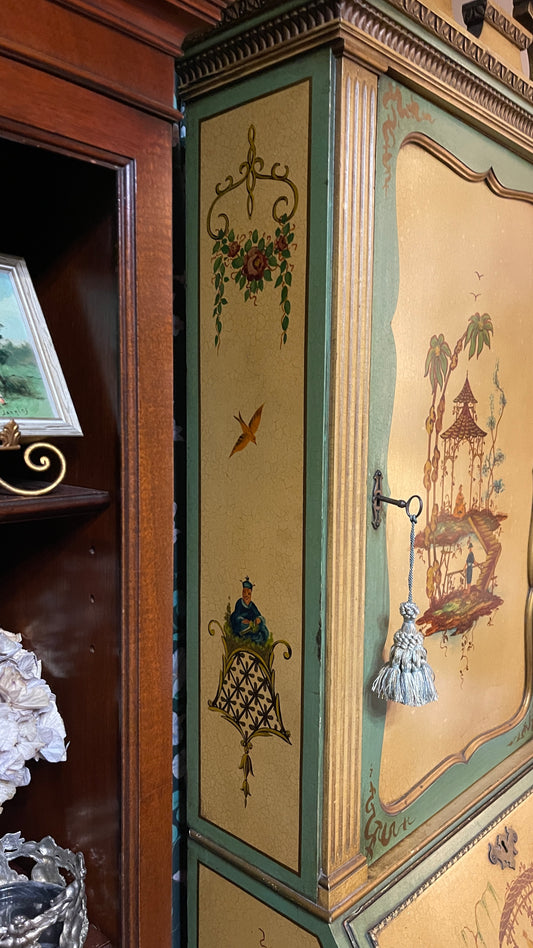 Vintage Hand-Painted Chinoiserie Secretary Desk