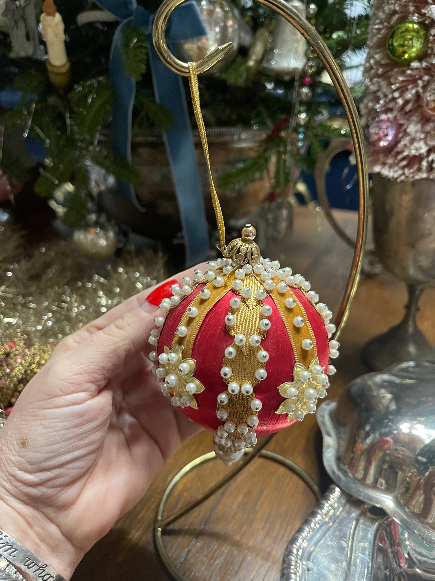 Red, Gold, and White Vintage Push Pin Christmas Ornament
