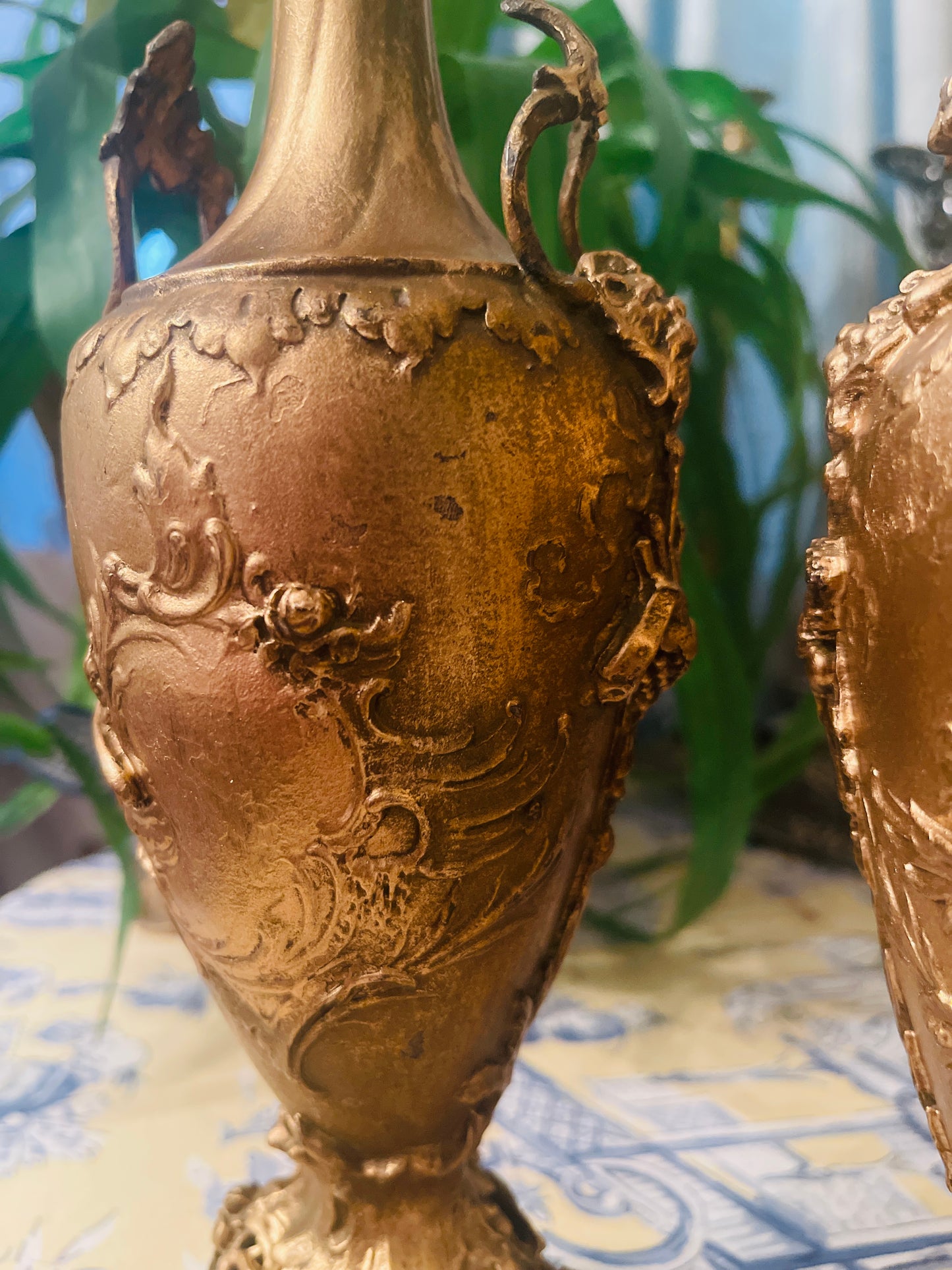 Gilded Louis XV Rococo Bronze French Footed Vases, Ornate Design