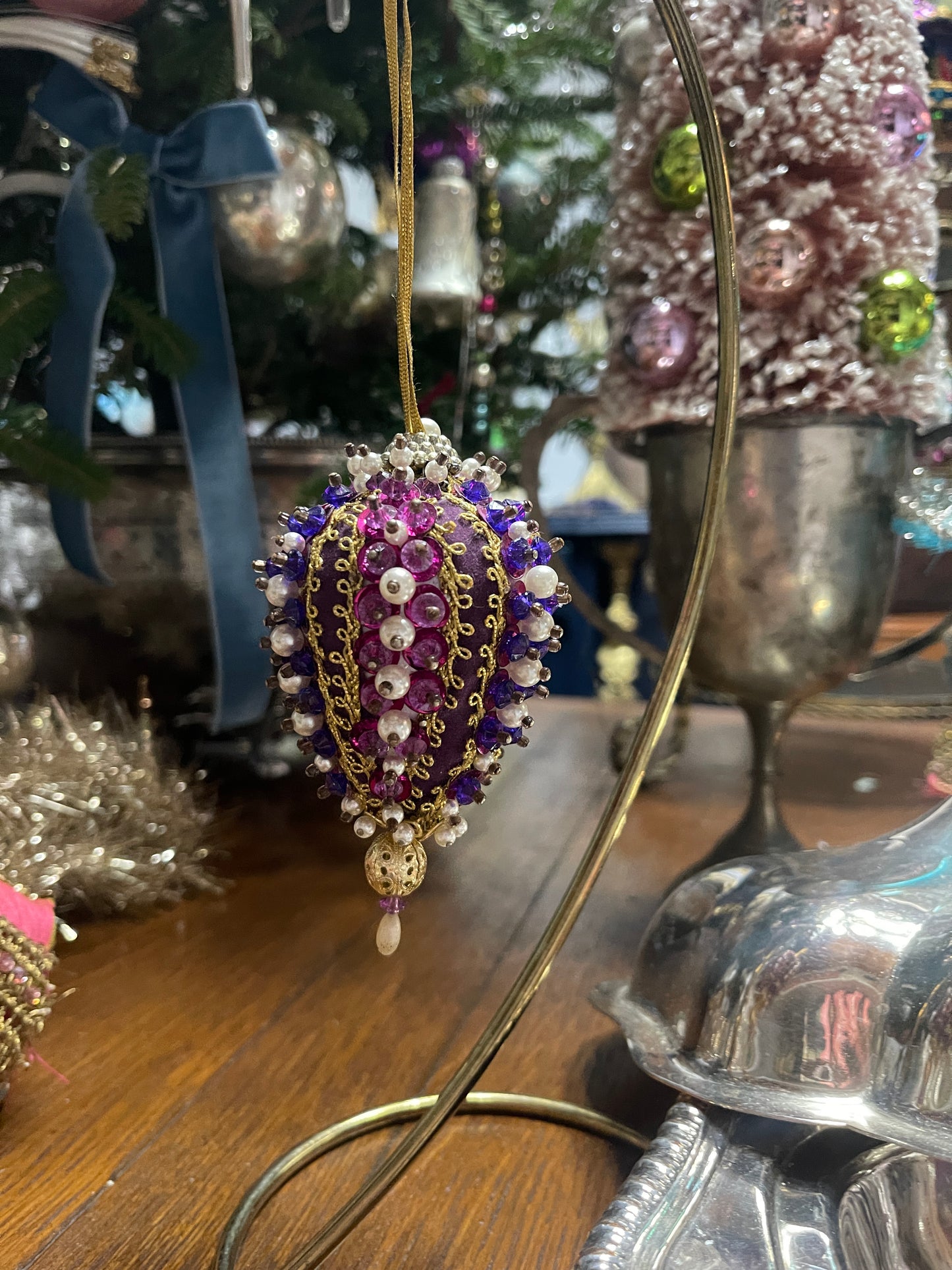 Vintage Purple, ‘Pearl’ and Gold Push Pin Ornament