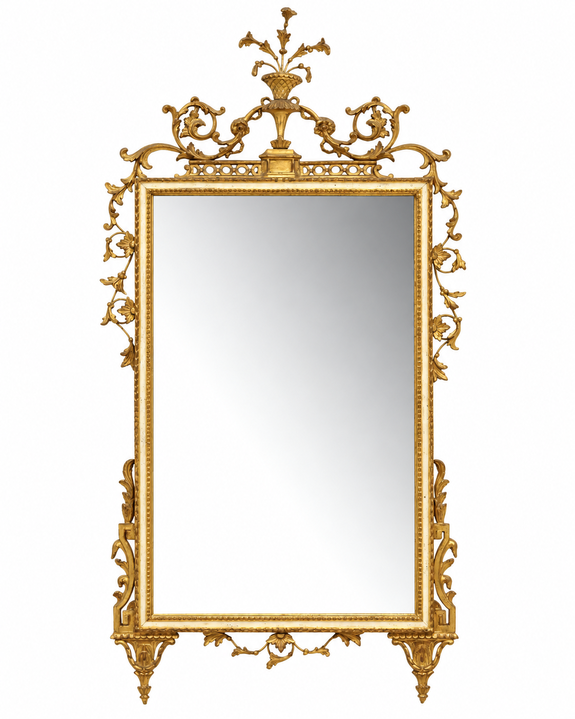 Antique Giltwood Wall Mirror | Tall French Rococo Style Ornate Mirror with Urn Crest | Statement Mirror for Maximalist Interiors