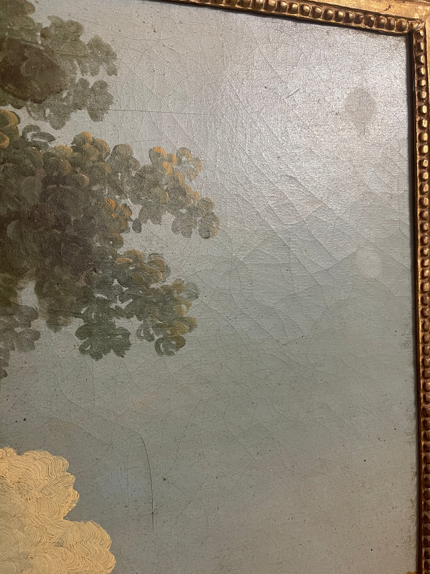 19th Century French Trumeau Mirror with Pastoral Oil Painting – Louis XVI Style Giltwood Frame