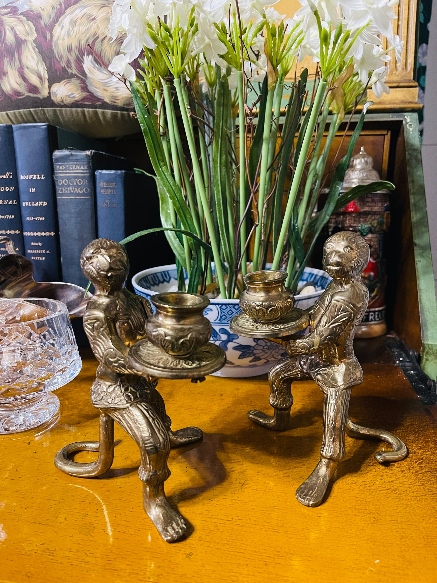 Pair of Mid-Century Brass “Butler Monkey” Candle Holders, Estate Decor, Sourced in Mississippi