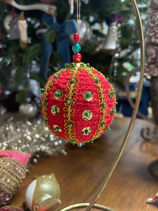 Red Knit Push Pin Christmas Ornament, Vintage