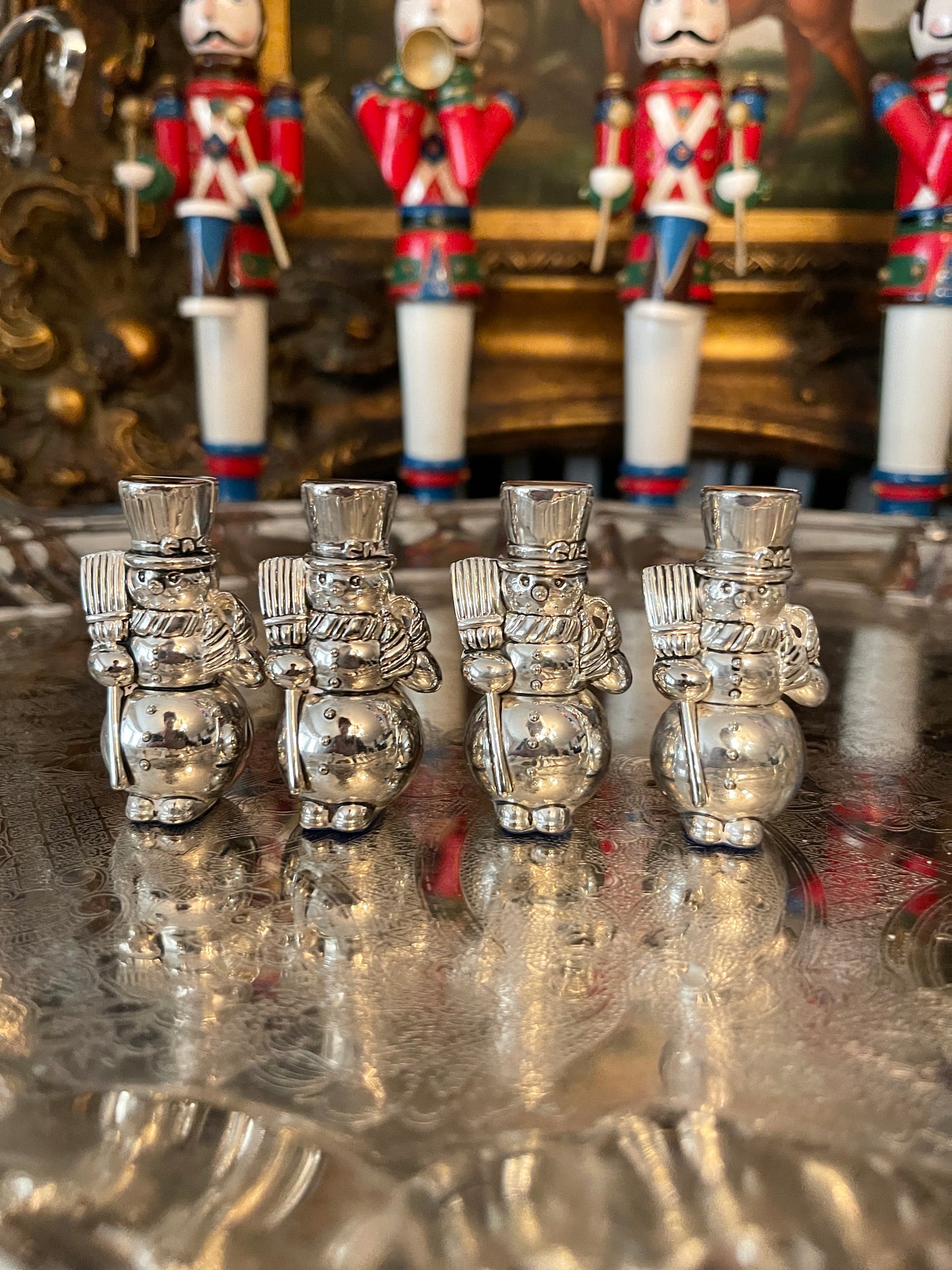 Silver Plate Snowmen Place Card Holders, International Silver Company