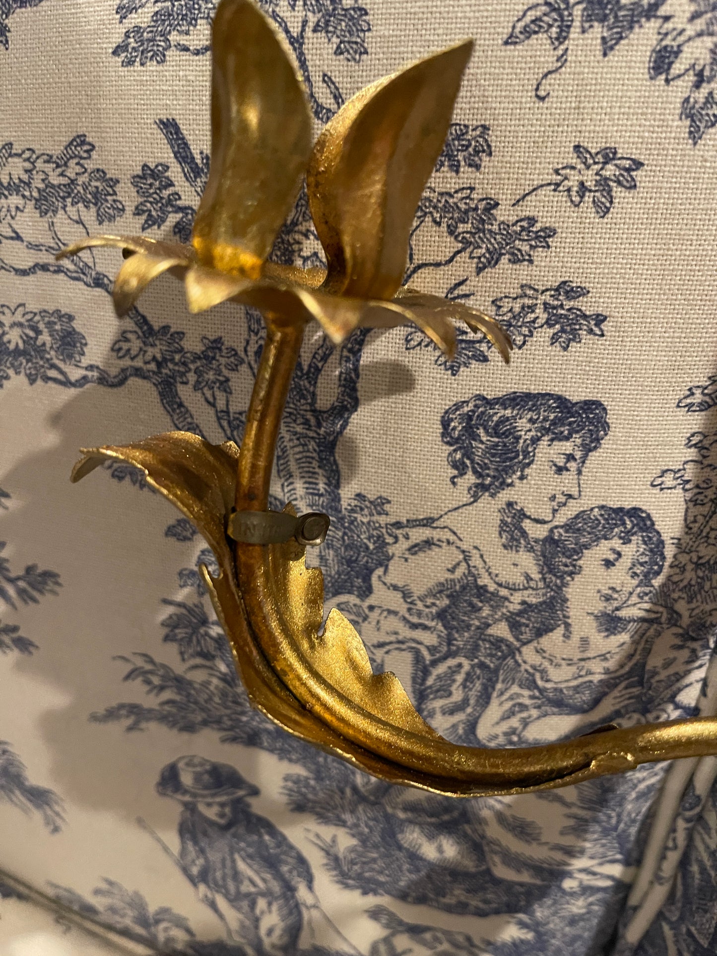 Vintage Italian Gilt Tole Wheat Sheaf Wall Sconces, Pair- Round Top Find