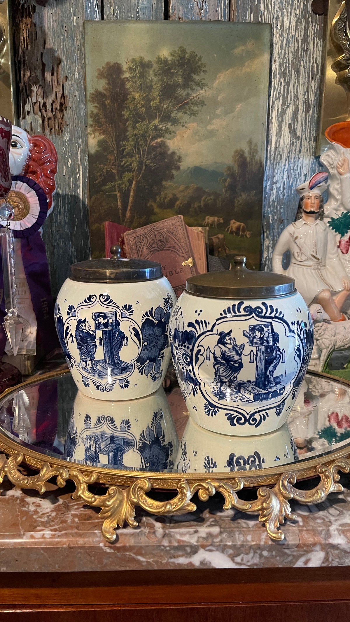 A Little Dutch Mischief — Vintage Delft Blue & White Tobacco Jar | 6.75” H × 4.5” W | Two Available