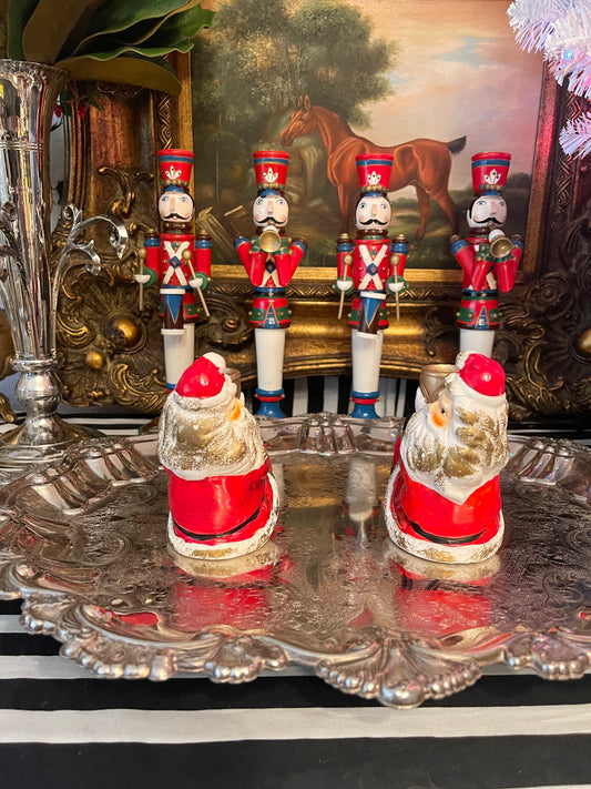 Santa Claus Candle Holders, Vintage, Handpainted