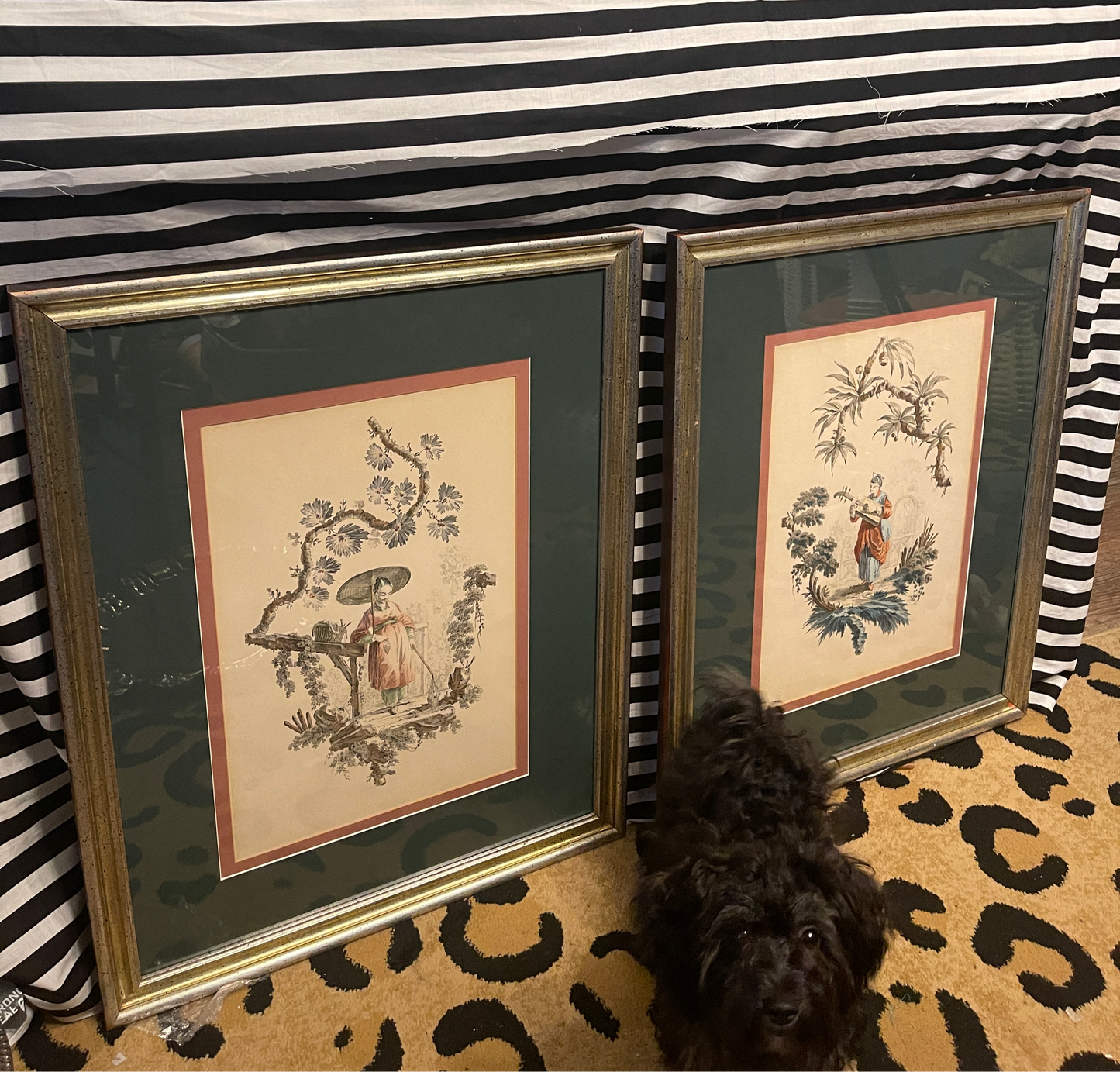 Chinoiserie Lithographs, Hand Colored, Custom Framed