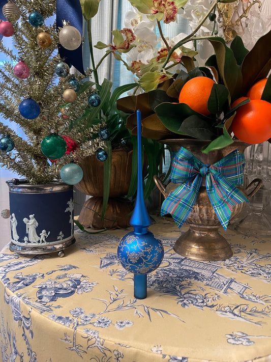 Vintage Blue and Gold Glass Tree Topper, Made in Germany