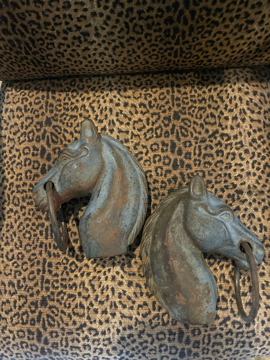 Cast Iron Horse Head Hitching Post Finial with Ring – Architectural Salvage- TWO AVAILABLE