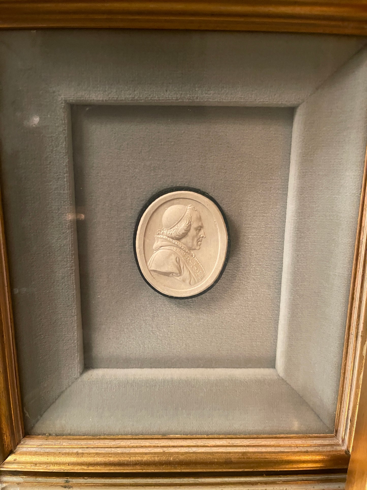 Vintage Pair of Framed Intaglios, French Blue Matting, Professionally Framed