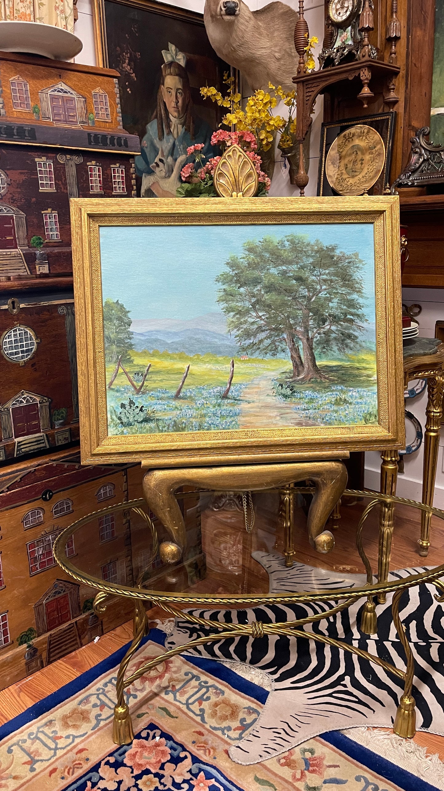 Vintage Texas Hill Country Bluebonnet Landscape | Original Oil Painting Signed E. Tucker