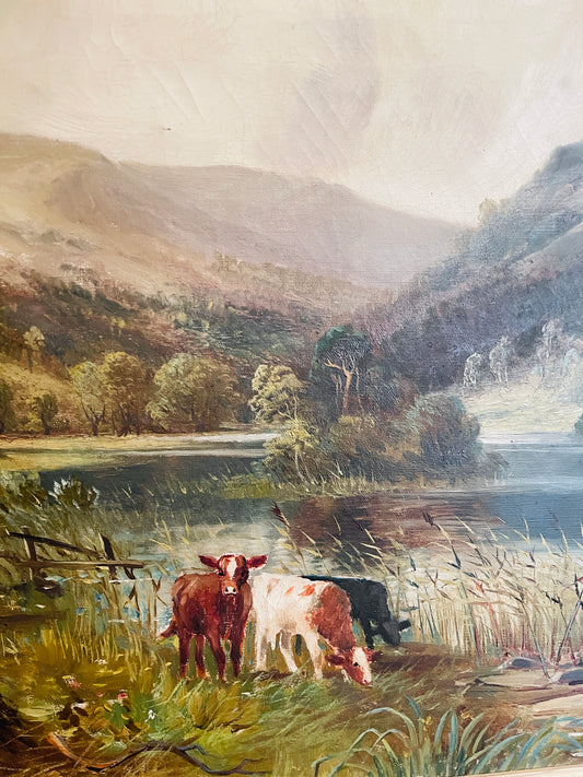 Pastoral Cattle Painting, Oil on Canvas by Wilton Morley, 19th Century UK Artist