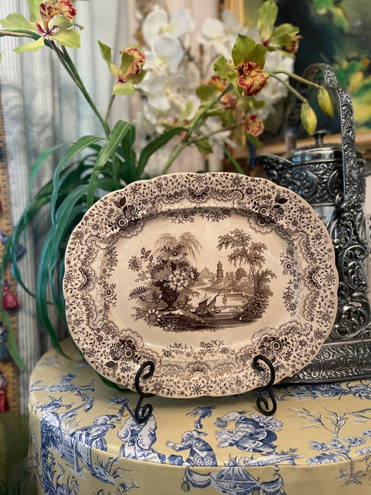 Brown and White Transferware Platter