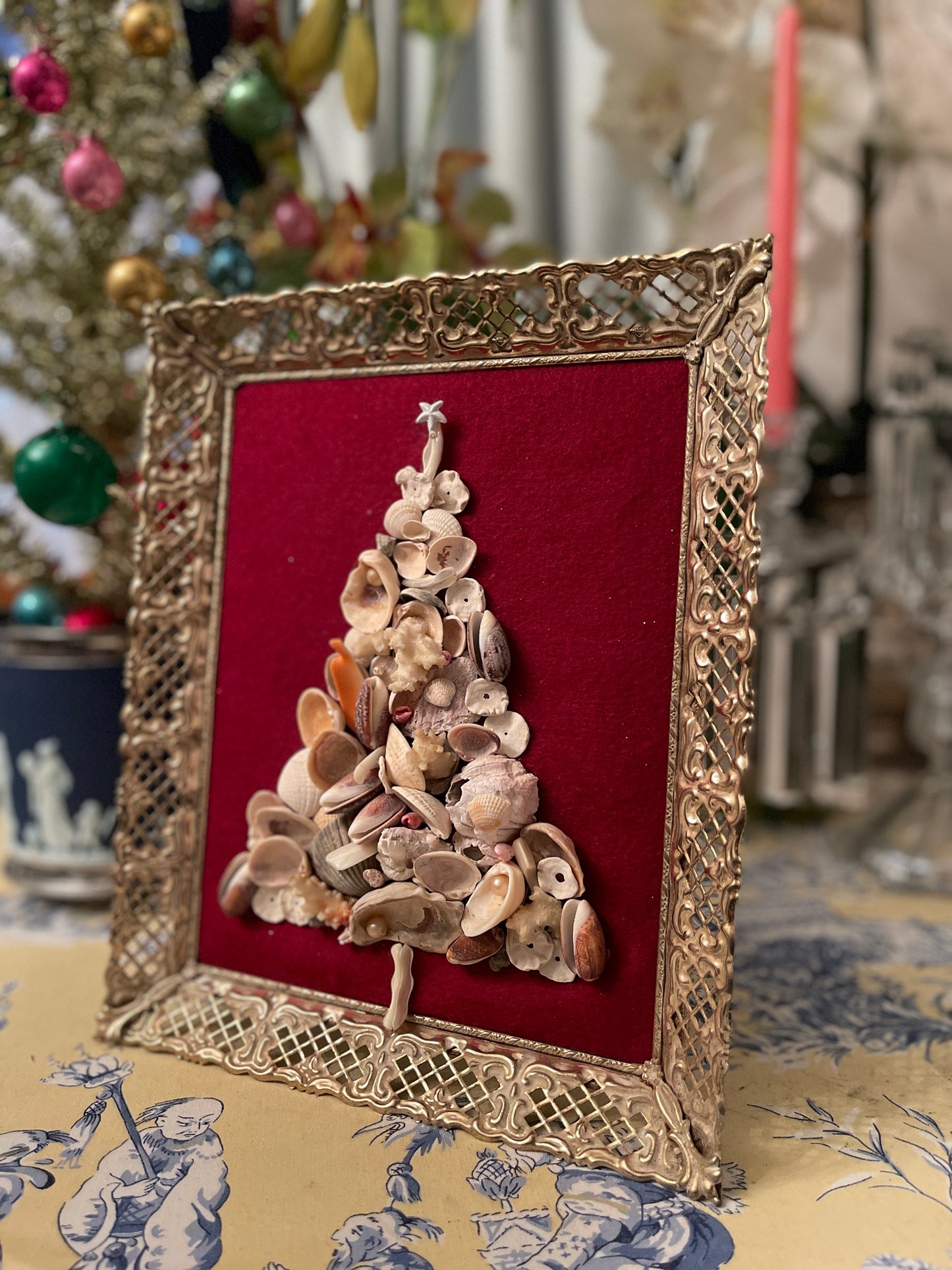 Vintage Shell Christmas Tree, Framed