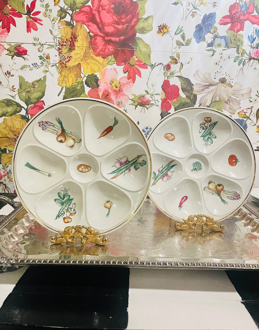 Vintage Louis Lourioux Le Foune Garden French Oyster Plates, Set of 2, ‘Potato Pair-1’