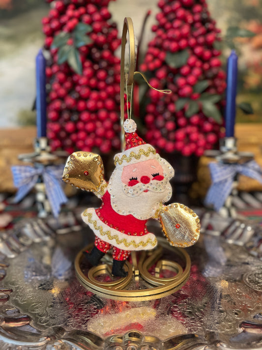 Vintage Santa Claus Ornament in Felt with Lemme and Beaded Sequined Accents