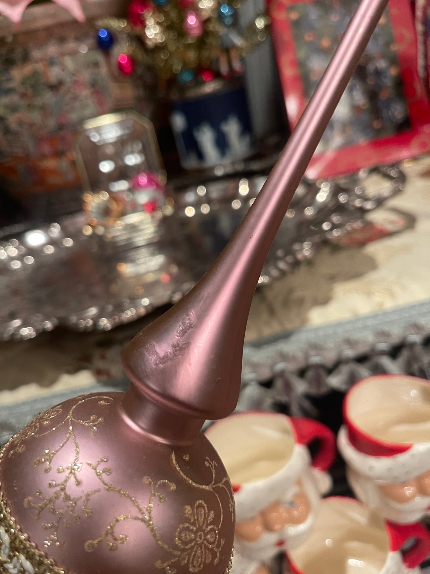 Vintage Pink-y with Gold Christmas Tree Topper, Blown Glass