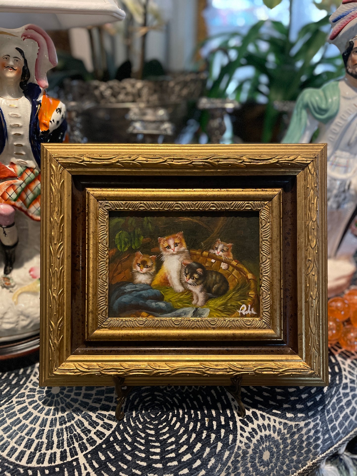 Kittens in a Basket Oil Painting, Vintage Oil on Board, Vintage Art