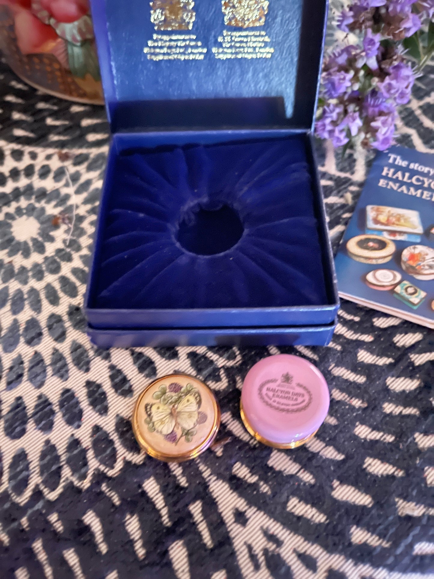 Halcyon Days MINI Enamel Box with Butterflies and Blooms, Made in England, Original Box