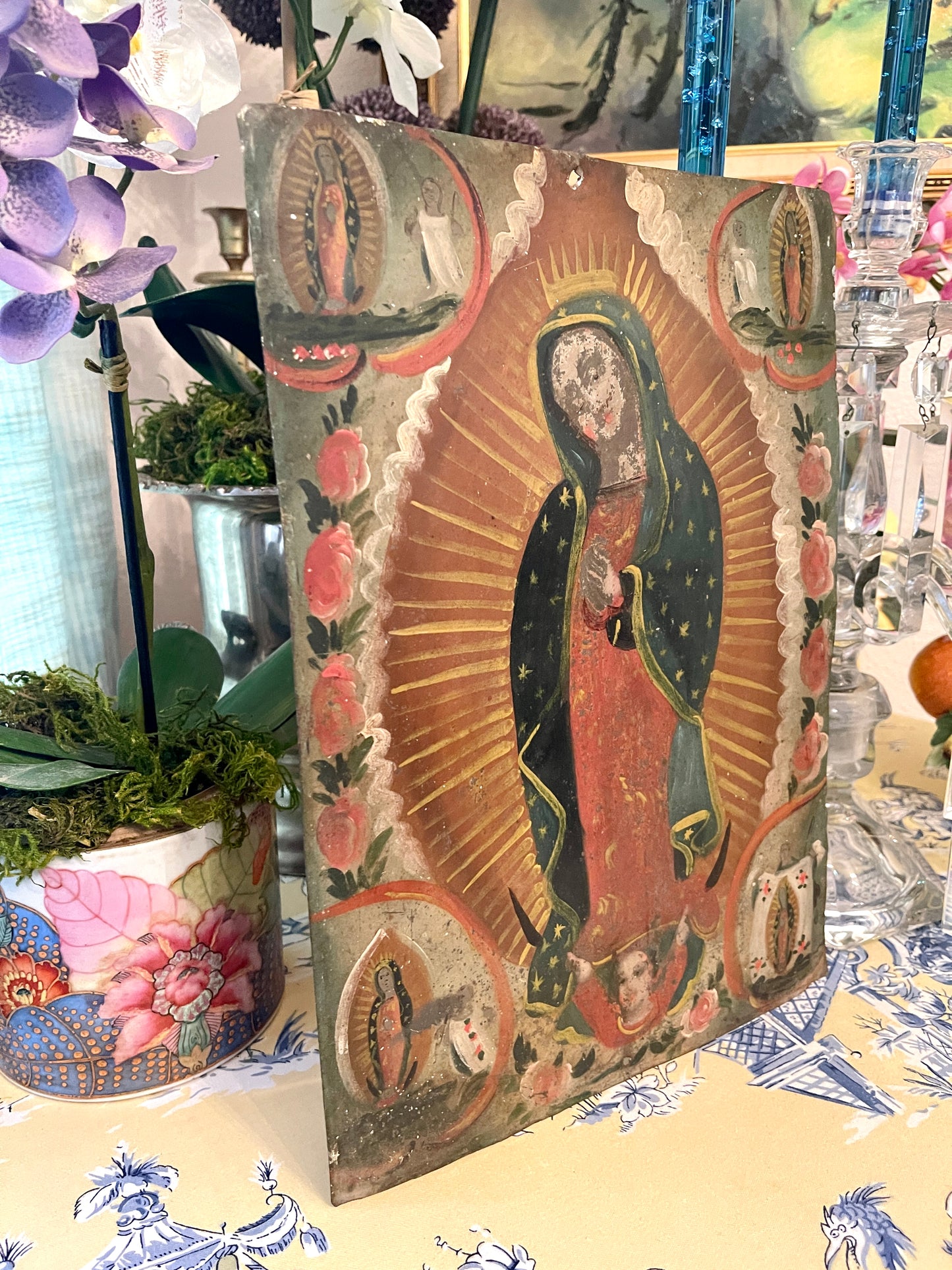 Early 20th Century Mexican Retablo, Our Lady of Guadalupe and Juan Diego